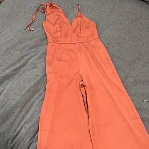 Lulu's Terracotta V-Neck Jumpsuit